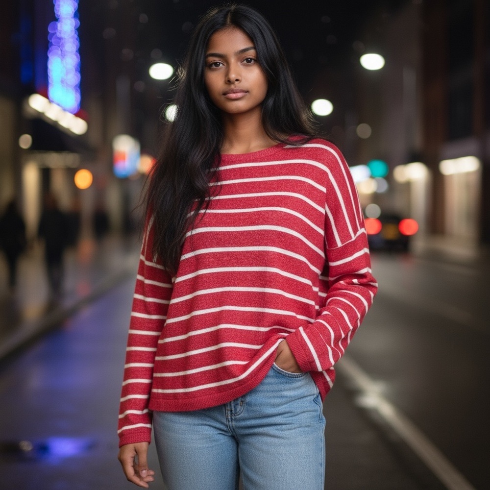 Maurice's Red Striped Women's Tunic with Heart Elbow Accent Size Small